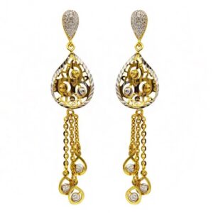 22 Kt Solid Yellow Gold Women's Necklace Jewelry Set Earrings & Chain Pendant CZ
