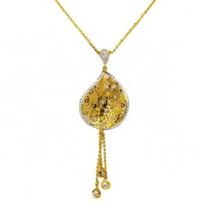 22 Kt Solid Yellow Gold Women's Necklace Jewelry Set Earrings & Chain Pendant CZ