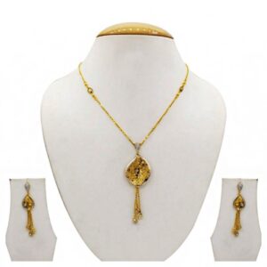 22 Kt Solid Yellow Gold Women's Necklace Jewelry Set Earrings & Chain Pendant CZ
