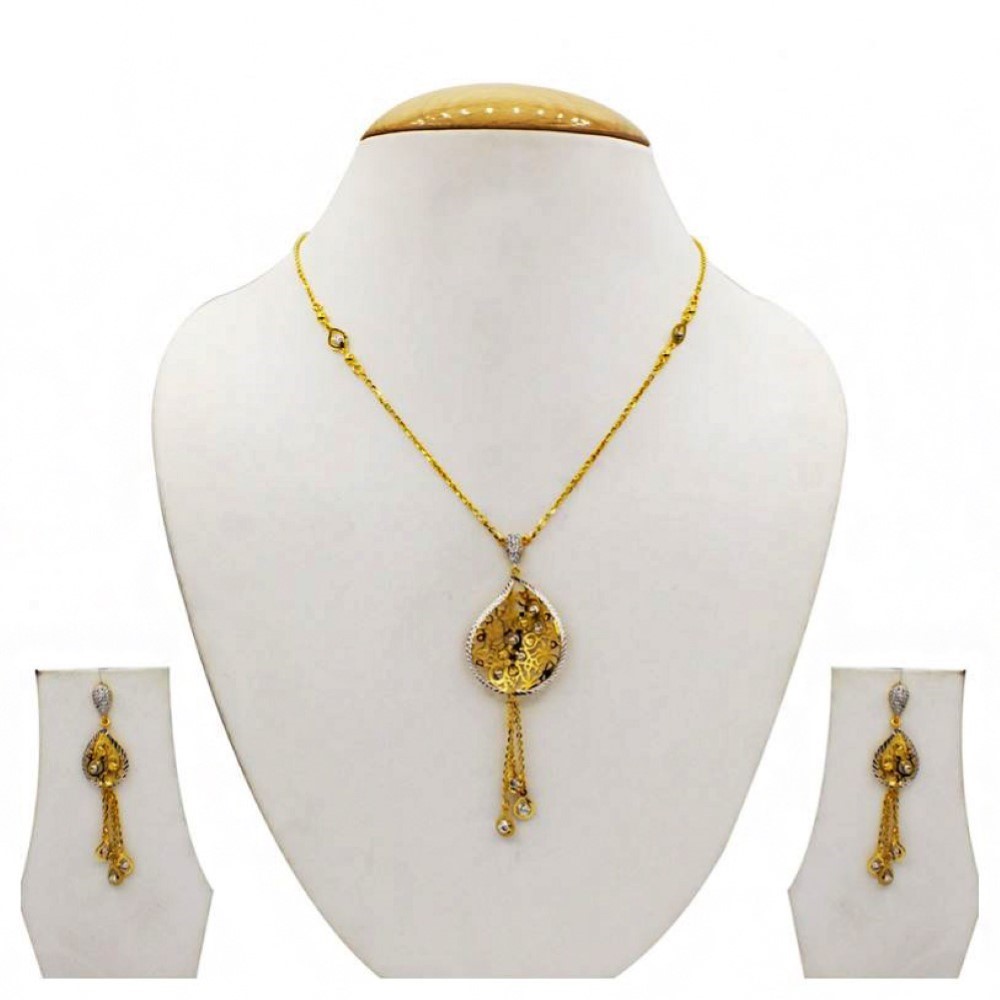 22 Kt Solid Yellow Gold Women's Necklace Jewelry Set Earrings & Chain Pendant CZ