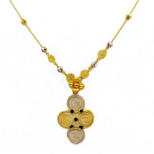 22 Kt Solid Yellow Gold Women's Necklace Jewelry Set Earrings & Chain Pendant