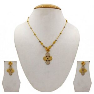22 Kt Solid Yellow Gold Women's Necklace Jewelry Set Earrings & Chain Pendant