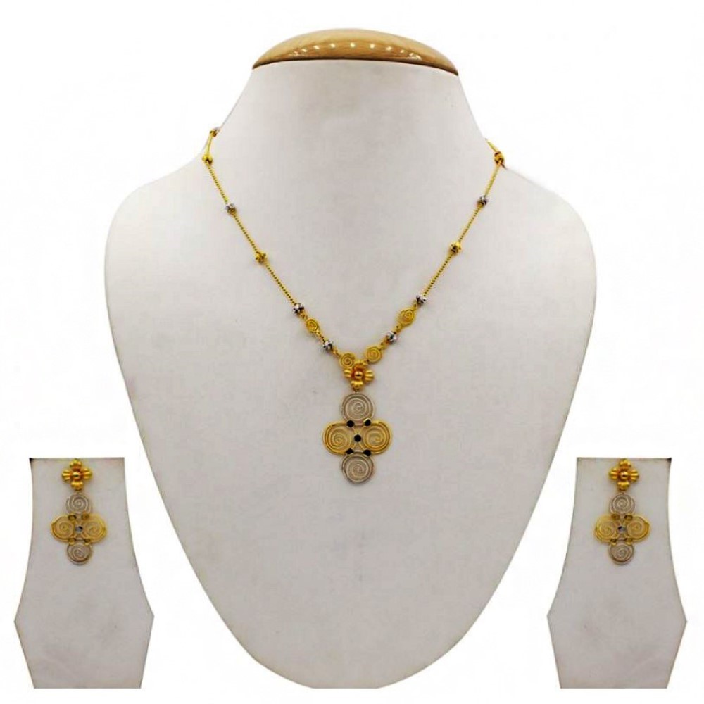 22 Kt Solid Yellow Gold Women's Necklace Jewelry Set Earrings & Chain Pendant
