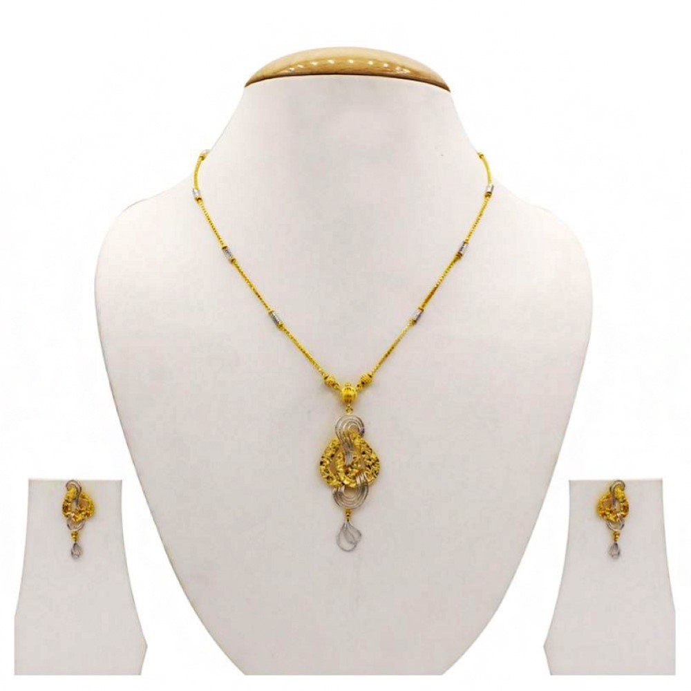 22 Kt Solid Yellow Gold Women's Necklace Jewelry Set Earrings & Chain Pendant
