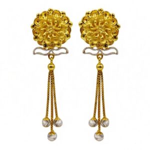 22 Kt Solid Yellow Gold Women's Necklace Jewelry Set Earrings & Chain Pendant