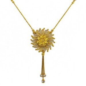 22 Kt Solid Yellow Gold Women's Necklace Jewelry Set Earrings & Chain Pendant