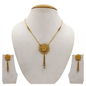 22 Kt Solid Yellow Gold Women's Necklace Jewelry Set Earrings & Chain Pendant
