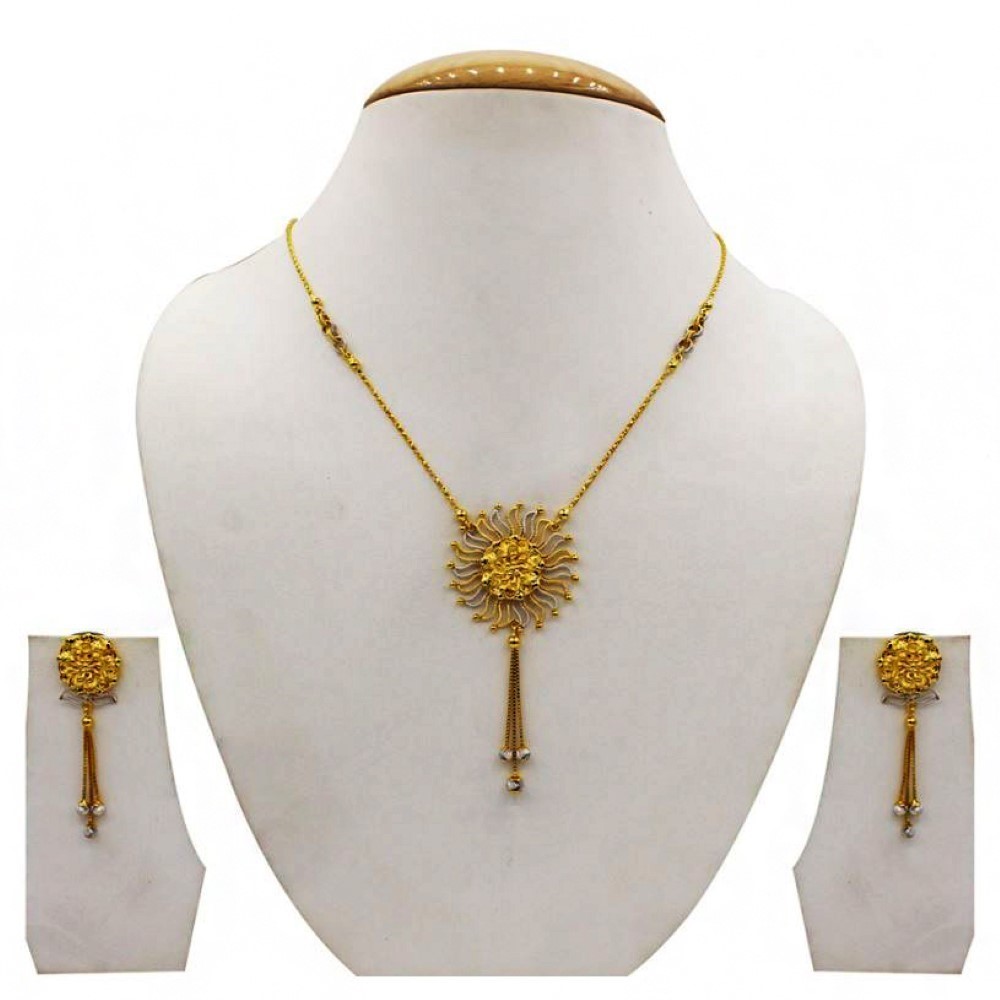 22 Kt Solid Yellow Gold Women's Necklace Jewelry Set Earrings & Chain Pendant