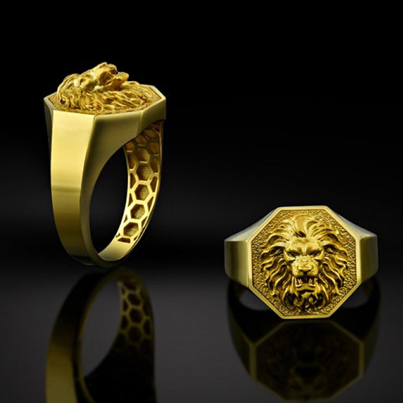 Fine Jewelry 18 Kt  Solid Yellow Gold Lion Head Men'S Ring Size 8-12