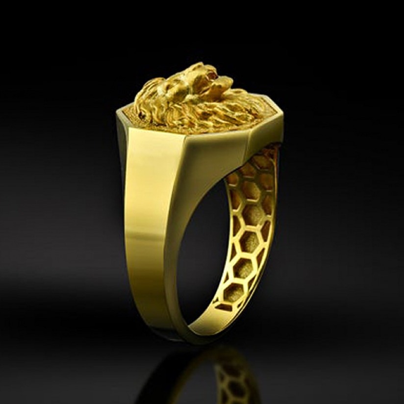 Fine Jewelry 18 Kt  Solid Yellow Gold Lion Head Men'S Ring Size 8-12