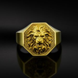 Fine Jewelry 18 Kt Solid Yellow Gold Lion Head Men'S Ring Size 8-12