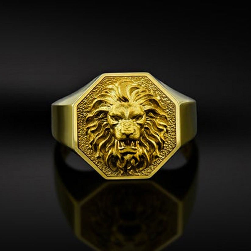 Fine Jewelry 18 Kt Solid Yellow Gold Lion Head Men'S Ring Size 8-12