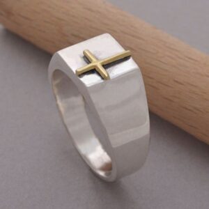 Fine Jewelry 18 Kt Real Solid White Gold Men'S Cross Ring Size 8-13