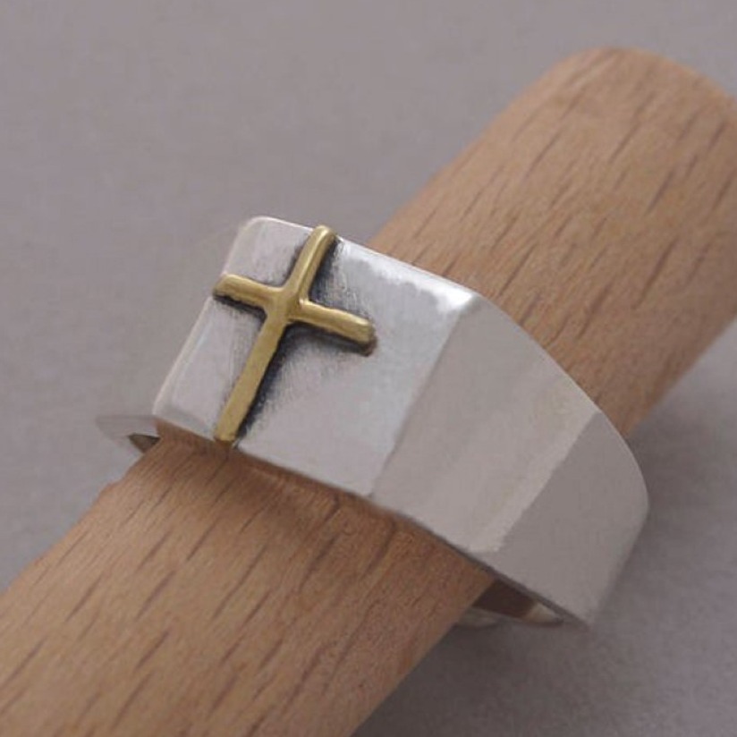 Fine Jewelry 18 Kt Real Solid White Gold Men'S Cross Ring Size 8-13