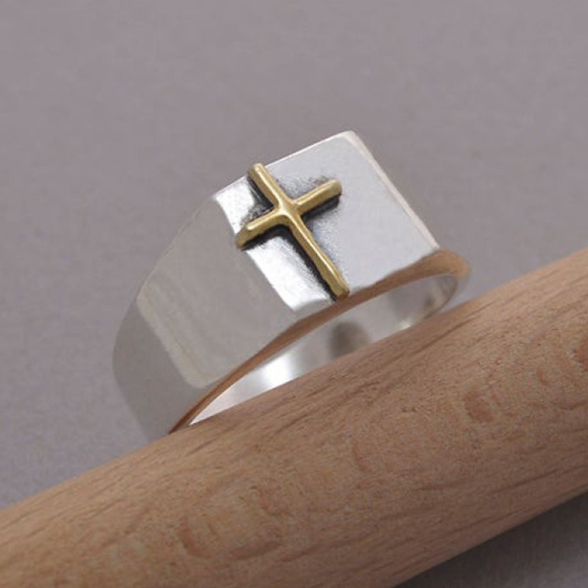 Fine Jewelry 18 Kt Real Solid White Gold Men'S Cross Ring Size 8-13
