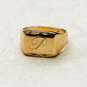 22 Kt Yellow Gold Engraved Initial Letter P Men'S Ring Size 8-11