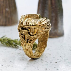 22 Kt Solid Yellow Gold Aztec Statement Signet Men'S Ring Size 7-11