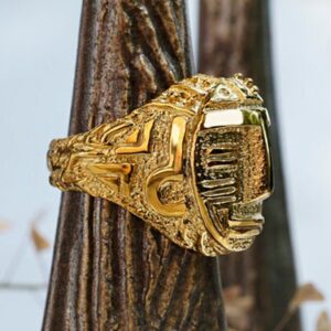 22 Kt Solid Yellow Gold Aztec Statement Signet Men'S Ring Size 7-11