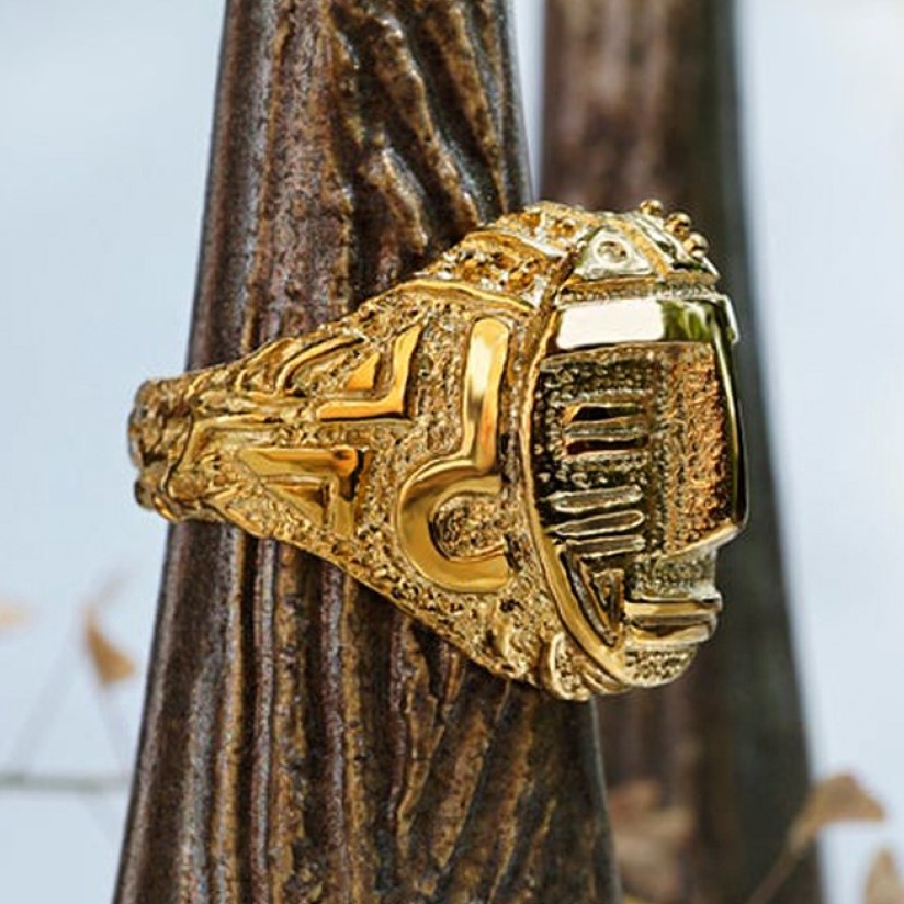 22 Kt  Solid Yellow Gold Aztec Statement Signet Men'S Ring Size 7-11