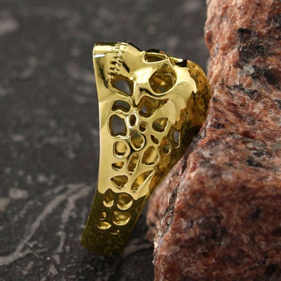 22 Kt Real Solid Yellow Gold Skull Signet Men'S Unique Ring Size 8-13