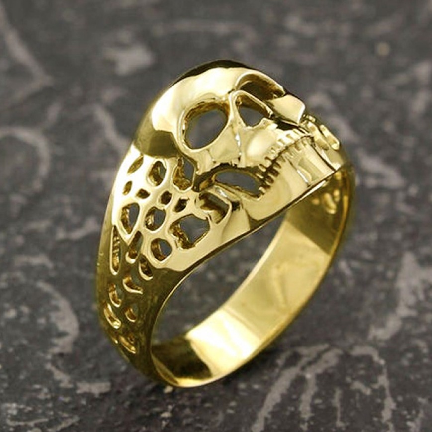 22 Kt Real Solid Yellow Gold Skull Signet Men'S Unique Ring Size 8-13