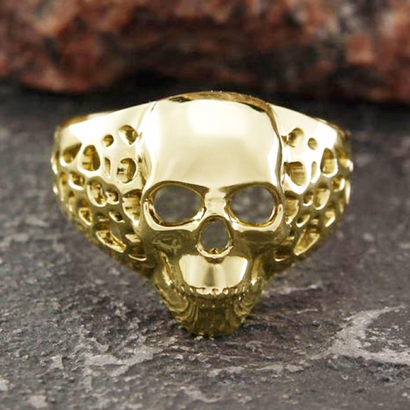 22 Kt Real Solid Yellow Gold Skull Signet Men'S Unique Ring Size 8-13