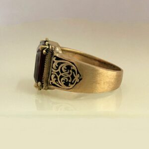 18 Kt Solid Yellow Gold Antique Jewelry Red CZ Men'S Ring Size 9-12