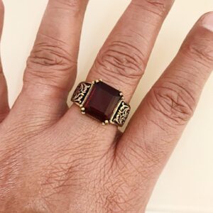 18 Kt Solid Yellow Gold Antique Jewelry Red CZ Men'S Ring Size 9-12