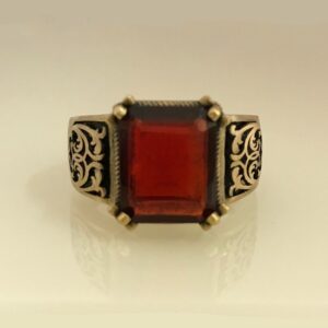 18 Kt Solid Yellow Gold Antique Jewelry Red CZ Men'S Ring Size 9-12