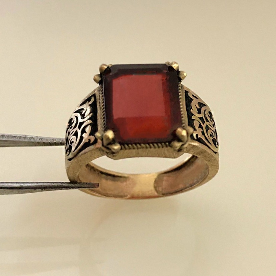 18 Kt  Solid Yellow Gold Antique Jewelry Red CZ Men'S Ring Size 9-12