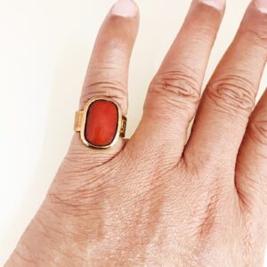 22 Kt Yellow Gold Natural High Quality Japanese Coral Gemstone Ring