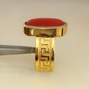 22 Kt Yellow Gold Natural High Quality Japanese Coral Gemstone Ring