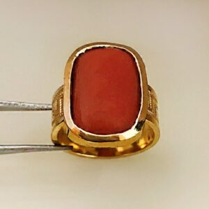 22 Kt Yellow Gold Natural High Quality Japanese Coral Gemstone Ring