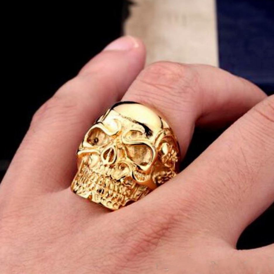 Fine Jewelry 18 Kt  Solid Yellow Gold Evil Skull Men'S Ring Size 7-11