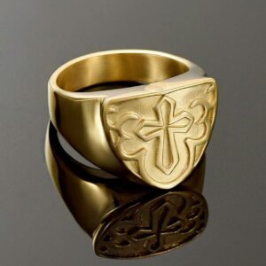 Fine Jewelry 18 K Hallmark Yellow Gold Cross Men'S Ring Size 7-10