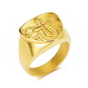 Fine Jewelry 18 K Hallmark Yellow Gold Cross Men'S Ring Size 7-10