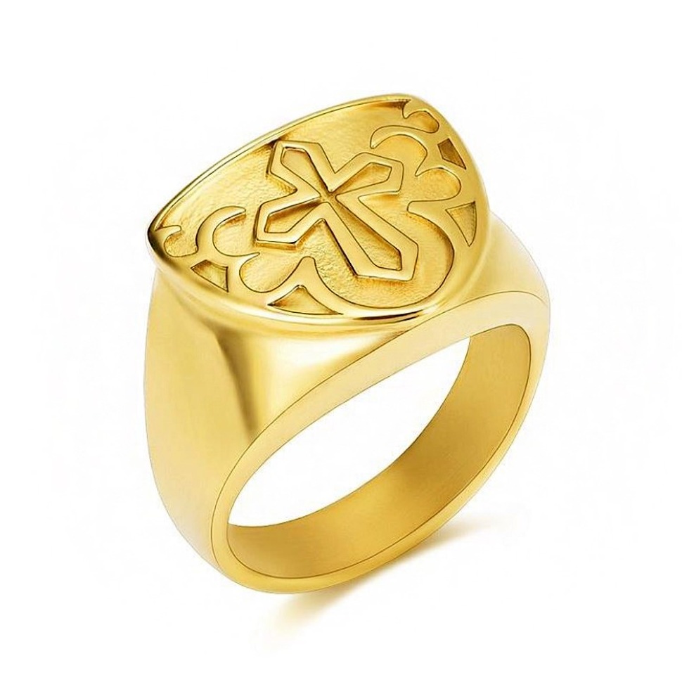 Fine Jewelry 18 K Hallmark   Yellow Gold Cross Men'S Ring Size 7-10