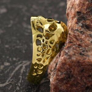 18 Kt Real Solid Yellow Gold Skull Signet Men'S Unique Ring Size 8-13