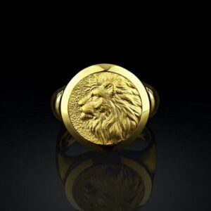 18 Kt Real Solid Yellow Gold Africa Lion Men'S Signet Ring Size 8-13