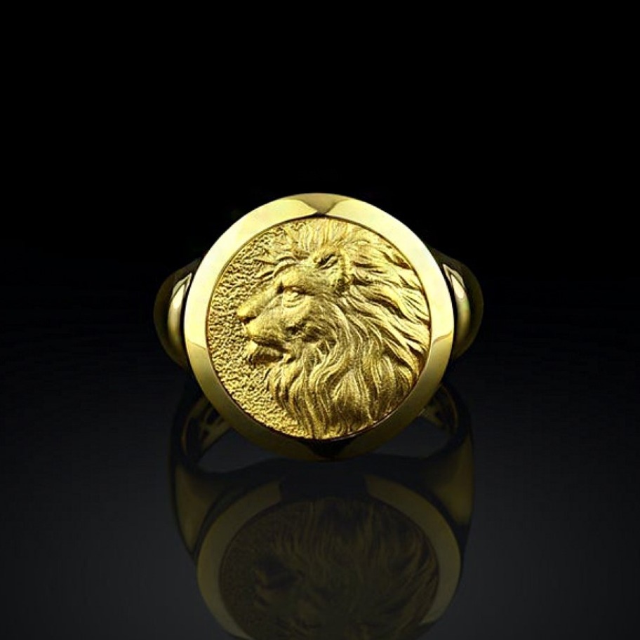 18 Kt Real Solid Yellow Gold Africa Lion Men'S Signet Ring Size 8-13 - Image 4