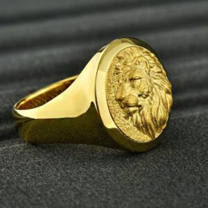 18 Kt Real Solid Yellow Gold Africa Lion Men'S Signet Ring Size 8-13