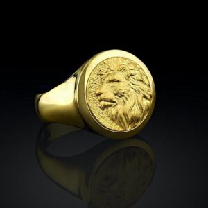 18 Kt Real Solid Yellow Gold Africa Lion Men'S Signet Ring Size 8-13