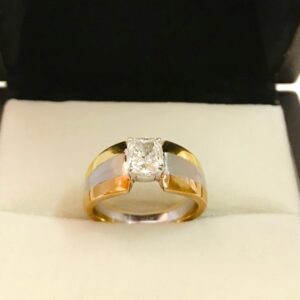 1.51ct diamond solitaire 18kt solid men's tricolor gold ring