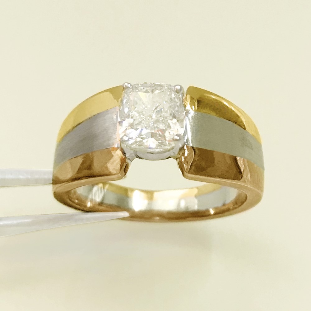 1.51ct diamond solitaire 18kt solid men's tricolor gold ring