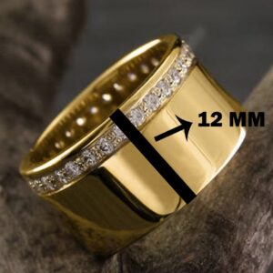 18 Kt Yellow Gold Traditional Women Wide Wedding Band CZ Ring 12 MM