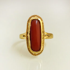 22 Kt Yellow Gold Engagement Natural Coral Gemstone Ring Size 6-9