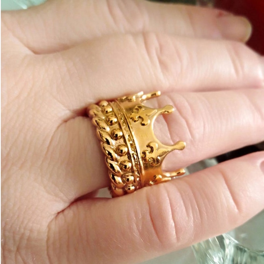 22 Kt Real Solid Yellow Gold Unique Kings Crown Unisex Ring Size 7-12