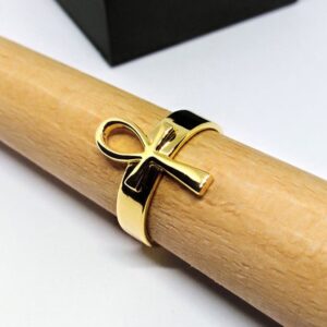 22 Kt Real Solid Yellow Gold Ankh Cross Unisex Egyptian Ring Size 7-12