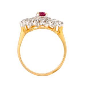 0.85 Ct White Round Cut Real Diamonds 18 Kt Yellow Gold Engagement Ruby Ring