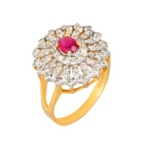 0.85 Ct White Round Cut Real Diamonds 18 Kt Yellow Gold Engagement Ruby Ring